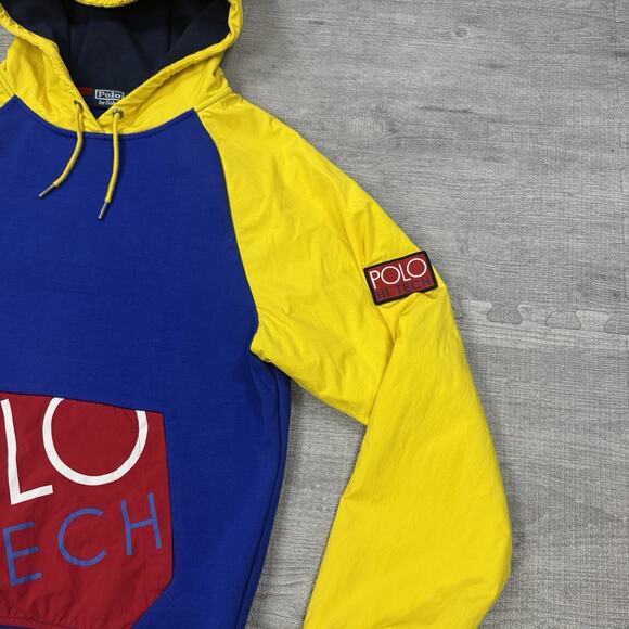 VTG Polo Hi Tech Hoodie Jacket Sz S Yellow Blue Water Resist Sleeve Preppy RARE - Picture 6 of 14